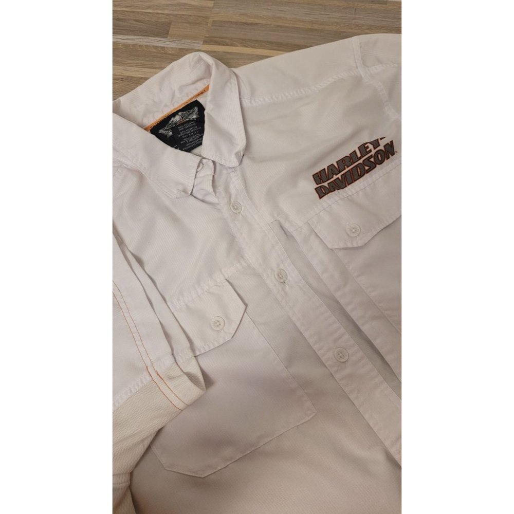 Harley Davidson Motorcycle Vented Fishing Shirt Mens X-Large White Button Up